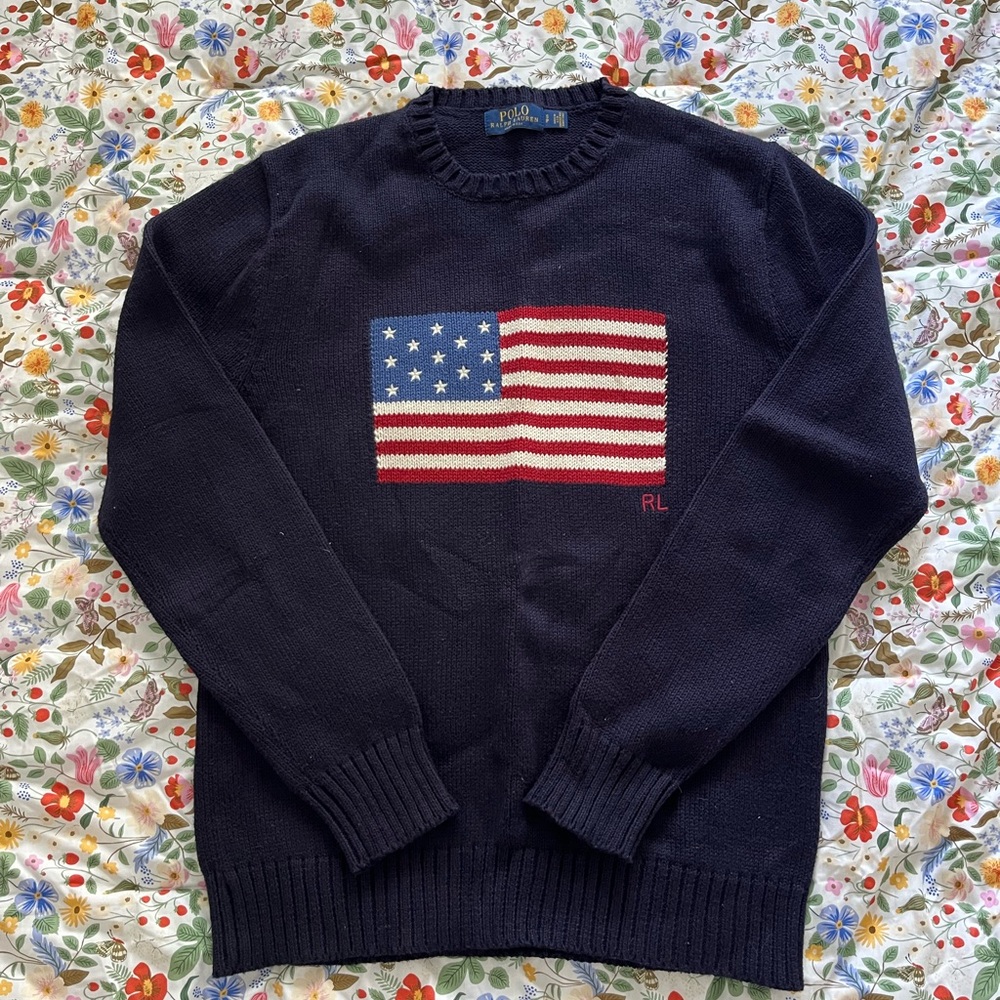 Polo Ralph Lauren American Flag USA Knit Sweater Navy S size